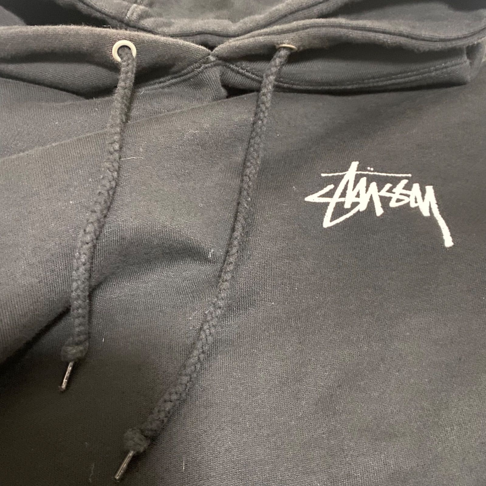 STUSSY パーカー ヘビーウエイト ブラック バックプリント （XL 