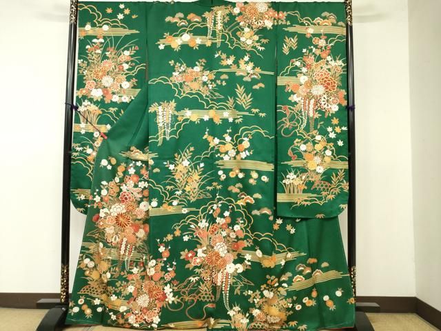 平和屋着物□豪華振袖 駒刺繍 花車文 松竹梅 金彩 正絹 逸品