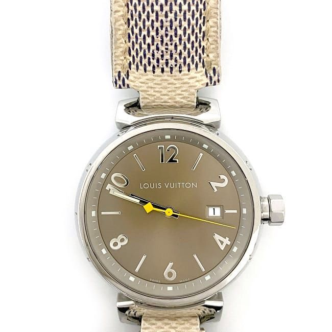 ルイ ヴィトン 腕時計 タンブール ブラウン シルバー ホワイト グレークオーツ