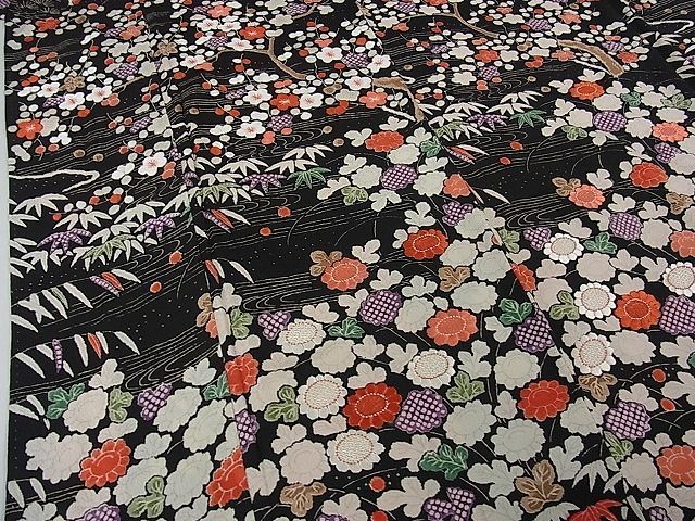 平和屋2□極上 訪問着 刺繍 松竹梅 鬼しぼ縮緬 黒地 逸品 3kh1179