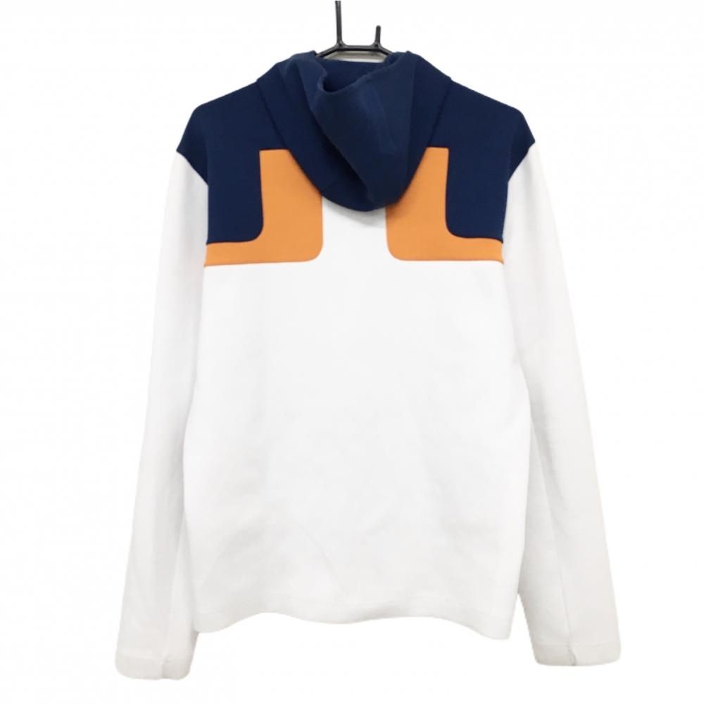 ジェイリンドバーグ ジップパーカー 白×ネイビー ロゴオレンジ