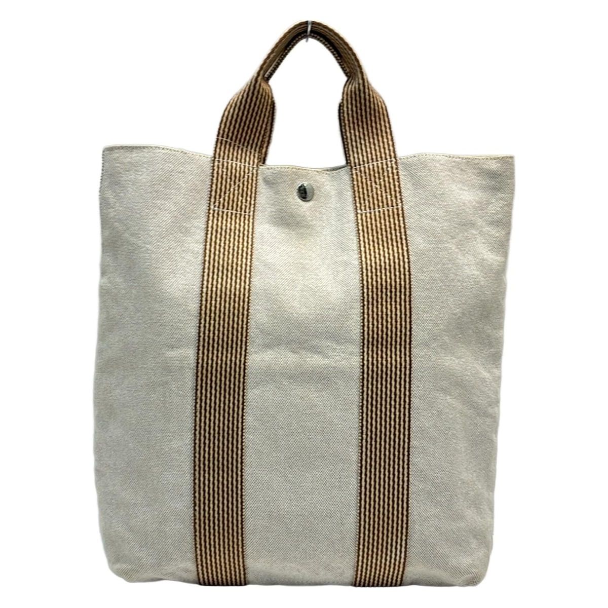 HERMESニューフールトゥ カバス トートバッグ ナチュラル×茶 キャンバス HERMESニューフールトゥ カバス トートバッグ ナチュラル×茶