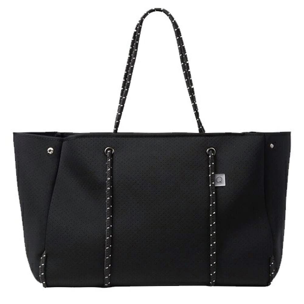 qbag paris ネオプレン Lサイズ ジップ付き トートバッグ ネオプレーン マザーズバッグ 大容量 大きめ 軽量 洗える カジュアル ビジネス 通勤 通学 a4 パソコン おしゃれ ファスナー付き ブラック
