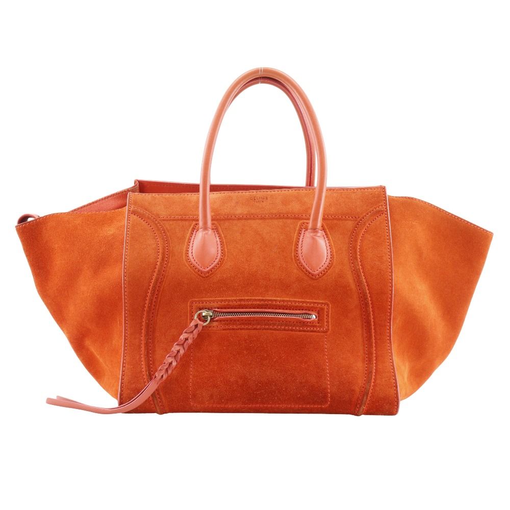 CELINE セリーヌ ラゲージファントム トートバッグ スウェード オレンジ レディース ハンドバッグ