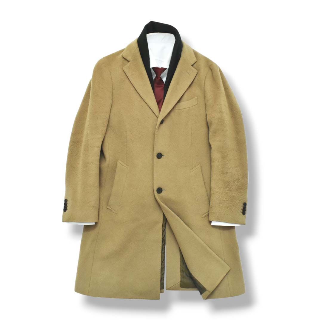 上質 ユニバーサルランゲージ UNIVERSAL LANGUAGE イタリア製生地 picchi カシミヤ混ウール チェスターコート アウター ビジネス カジュアル L ベージュ メンズ メンズ
