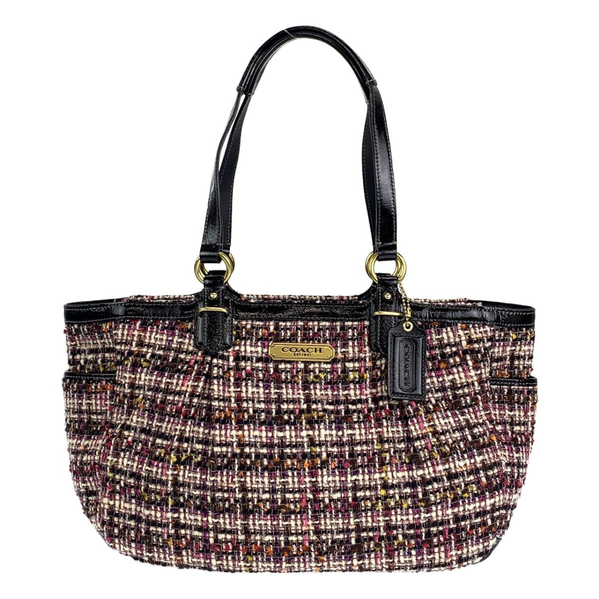 COACH コーチ ツイード ブラック 黒 ピンク ゴールド金具 レザー 