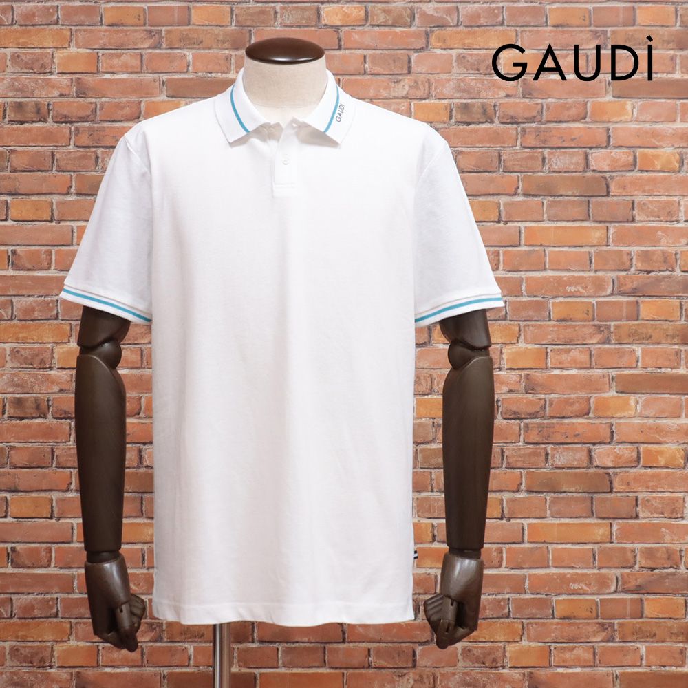 25SS|GAUDI|Lサイズ|半袖ポロシャツ C511GU64039 清涼カノコ ライン＆ロゴ スポーティー ゴルフ |白|ホワイト|kf212|