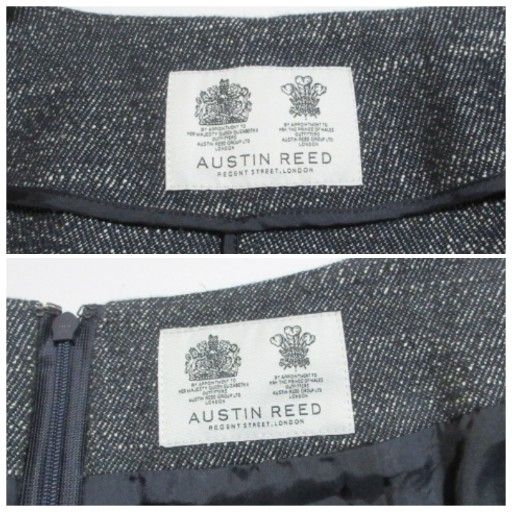 オースチン リード Austin Reed スーツ セットアップ フォーマル ビジュー ノー ジャケット スカート ひざ丈 台形 イタリア製生地 ネップ 40 L相当 紺 ネイビー X