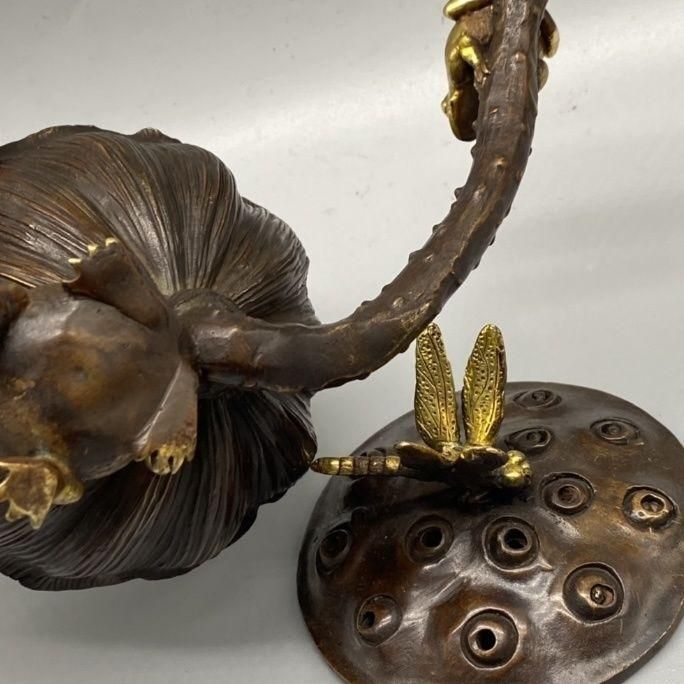 銅細工 金蜻蛉蓮華香薫炉 香炉 香道具 装飾品 工芸品 美術品