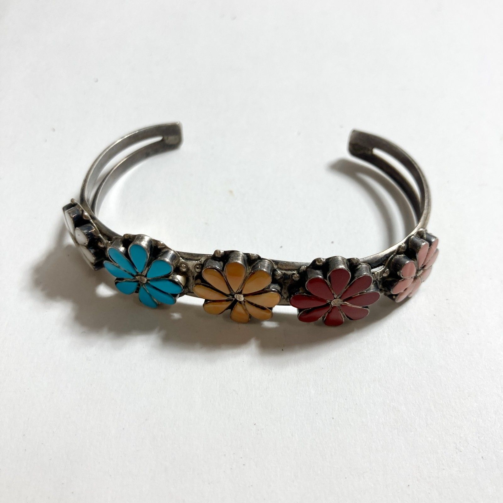 インディアンジュエリー ZUNI スターリングシルバー ５色 フラワー ブレスレット 現状品 0.01kg