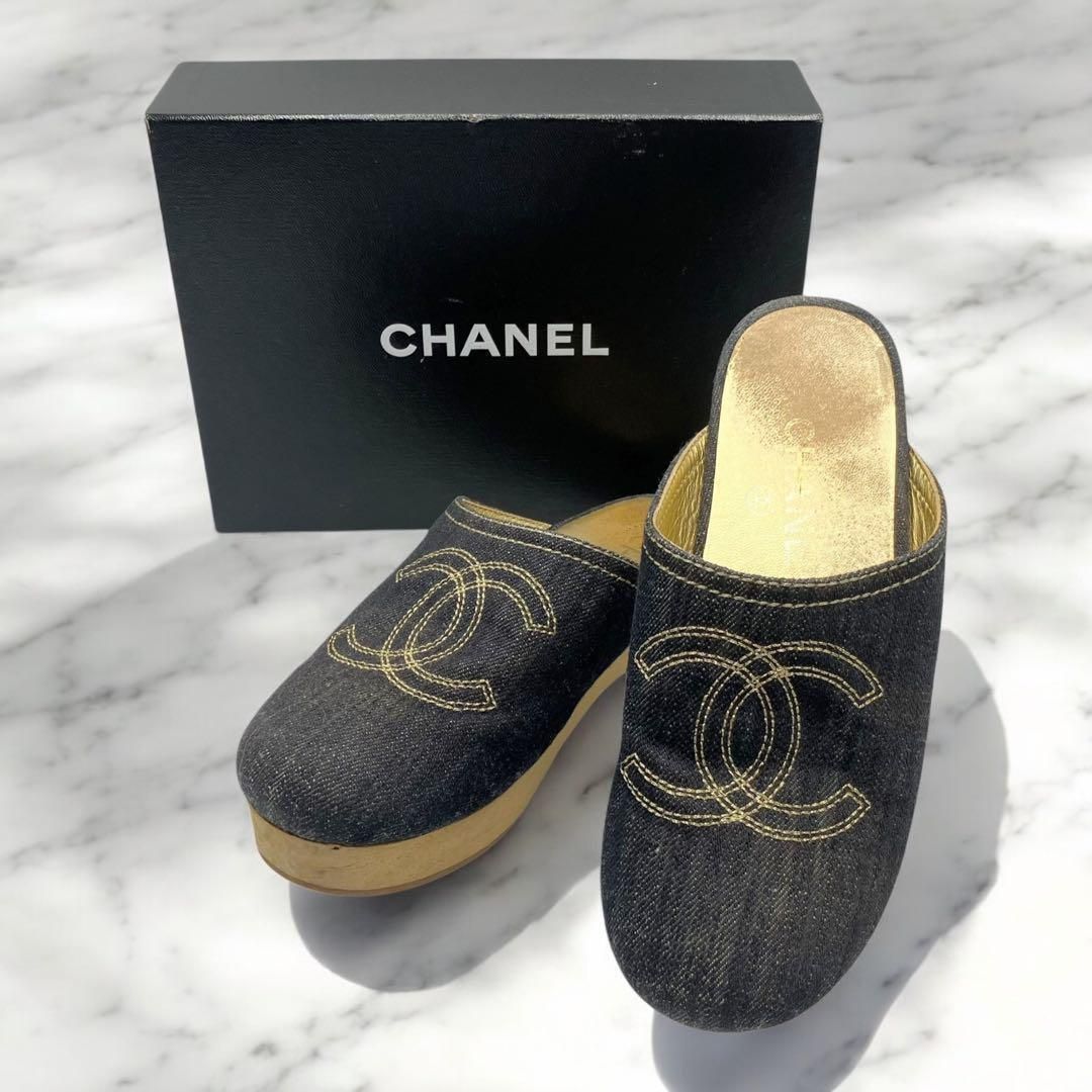 シャネル ココマーク サボ サンダル 34 デニム