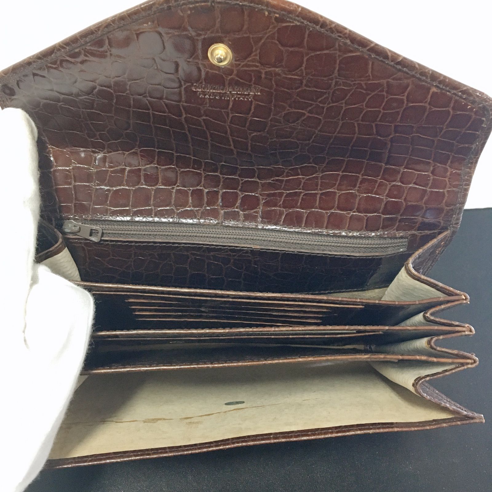 美品】GIORGIO ARMANI ジョルジオアルマーニ 財布 クロコダイル ワイン