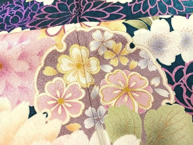 平和屋着物○豪華振袖・長襦袢セット（無双仕立て）駒刺繍 雪輪草花文