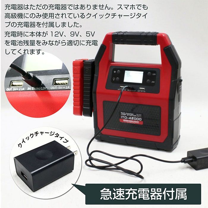 欠品後はリニューアルバージョンへ移行します！ ITO 42000ｍAh 1年保証 マルチ ジャンプスターター 12V 24V リチウム イオン バッテリー 車 L1416 42000 大容量 88HOUSE ハチハチハウス