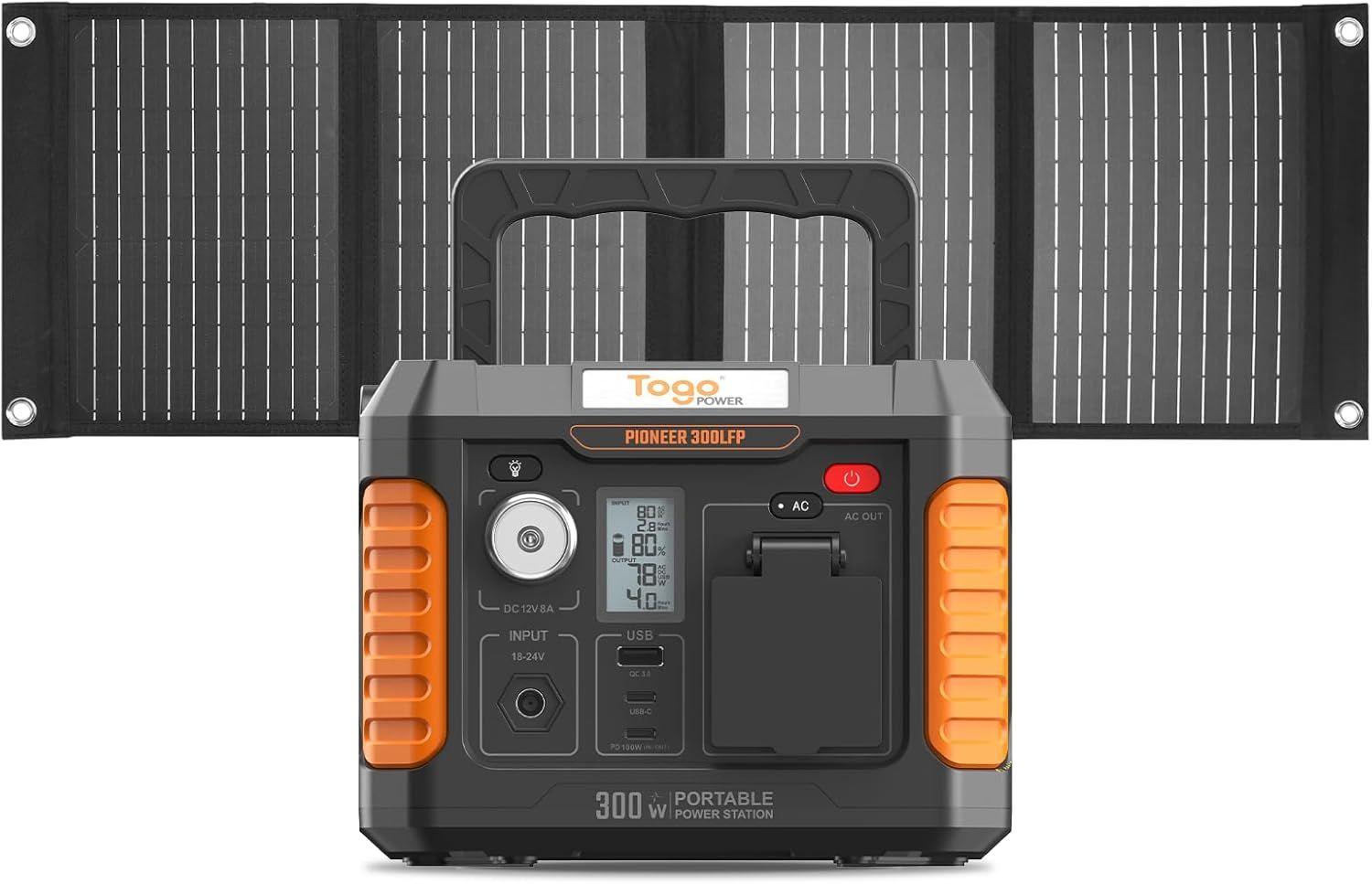 Togo Power ポータブル電源 ソーラーパネル セット 小型 静音 リン酸鉄リチウムイオン電池 177Wh/300W BMS電池保護機能 40Ｗ太陽光パネル 23.5％高変換効率 ソーラー発電機 家庭用 IP68防水防塵 折り