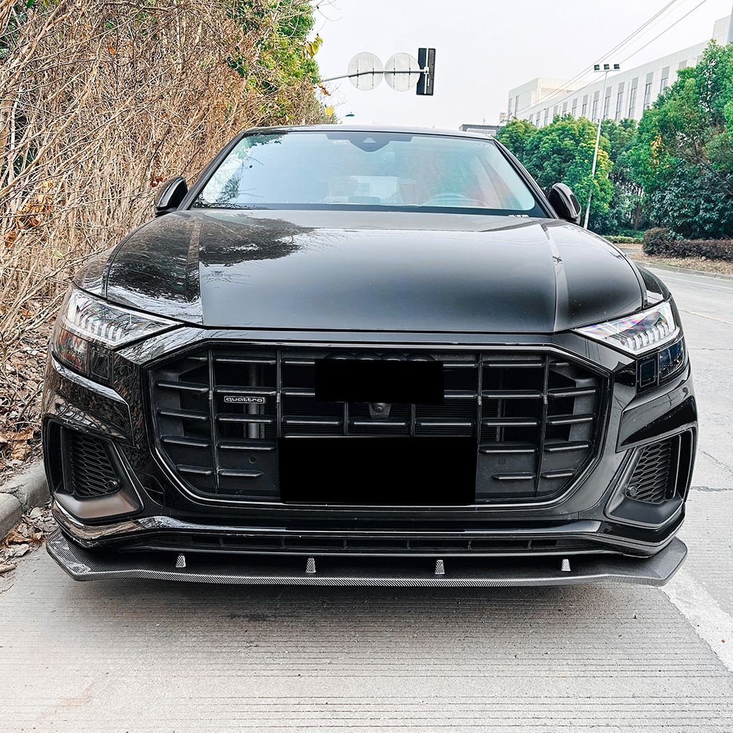アウディ Q8 SQ8 Sライン 2019-2025 フロントリップスポイラー ABS製 ピアノブラック カーボン調