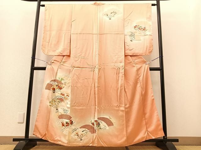 【訪問着】 扇面草花文・暈し染め・金銀彩・正絹❣️ 逸品✨No.1332 訪問着】 扇面草花文・暈し染め・金銀彩・正絹❣️ 逸品✨No