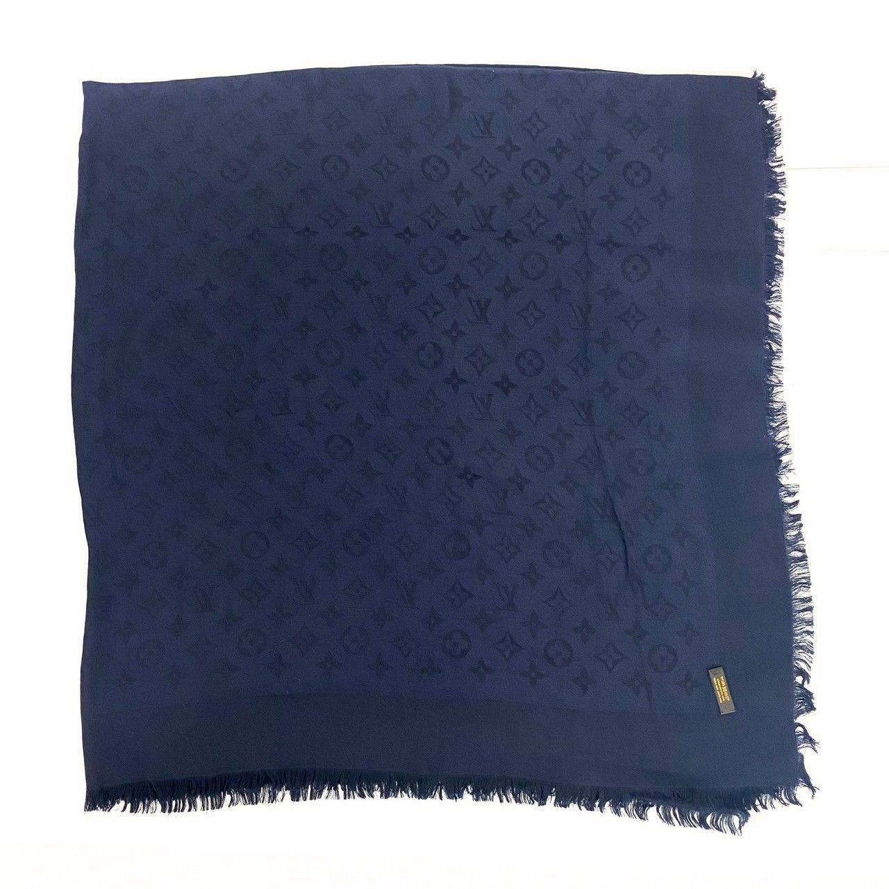 LOUIS VUITTON】大判ストール モノグラム ブルーニュイ シルク60