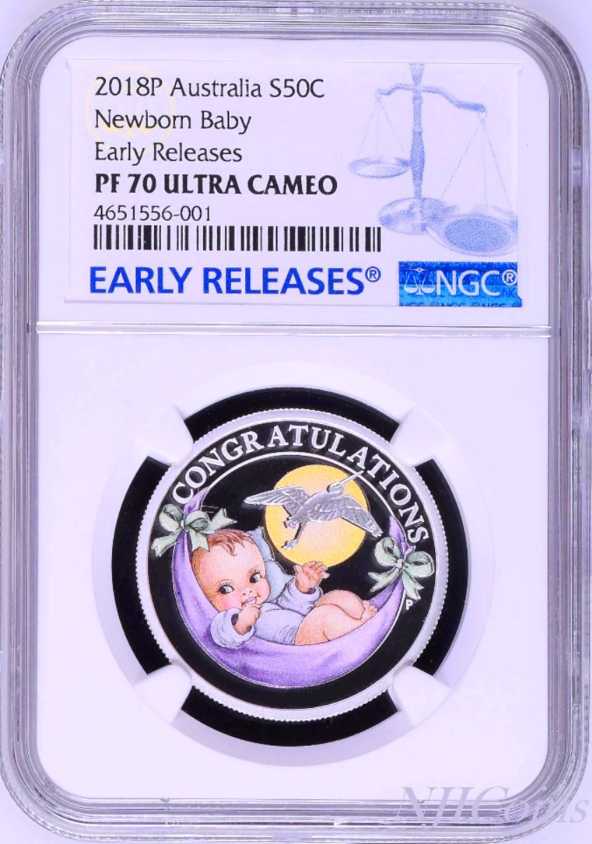2018 P Atralia PROOF COLIZED Silver bn Baby NGC PF70 1|2oz 50c Coin