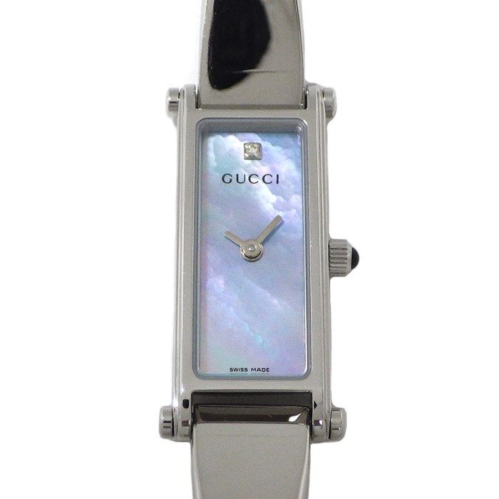 グッチ GUCCI 腕時計 バングルウォッチ 1500L レクタンギュラー ホースビット ブルー シェル文字盤 SS クオーツアナログ 箱 保付き