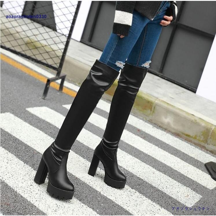 ロングブーツ レディース ハイヒール 歩きやすい 履きやすい 痛くない 大きいサイズ サイドジップ 美脚 ハイヒール 裏起毛 PU 男女