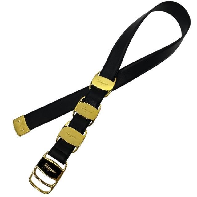 Salvatore Ferragamo フェラガモ ヴァラ ベルト アクセサリー 小物 ロゴ レザー GP ブラック ゴールド金具