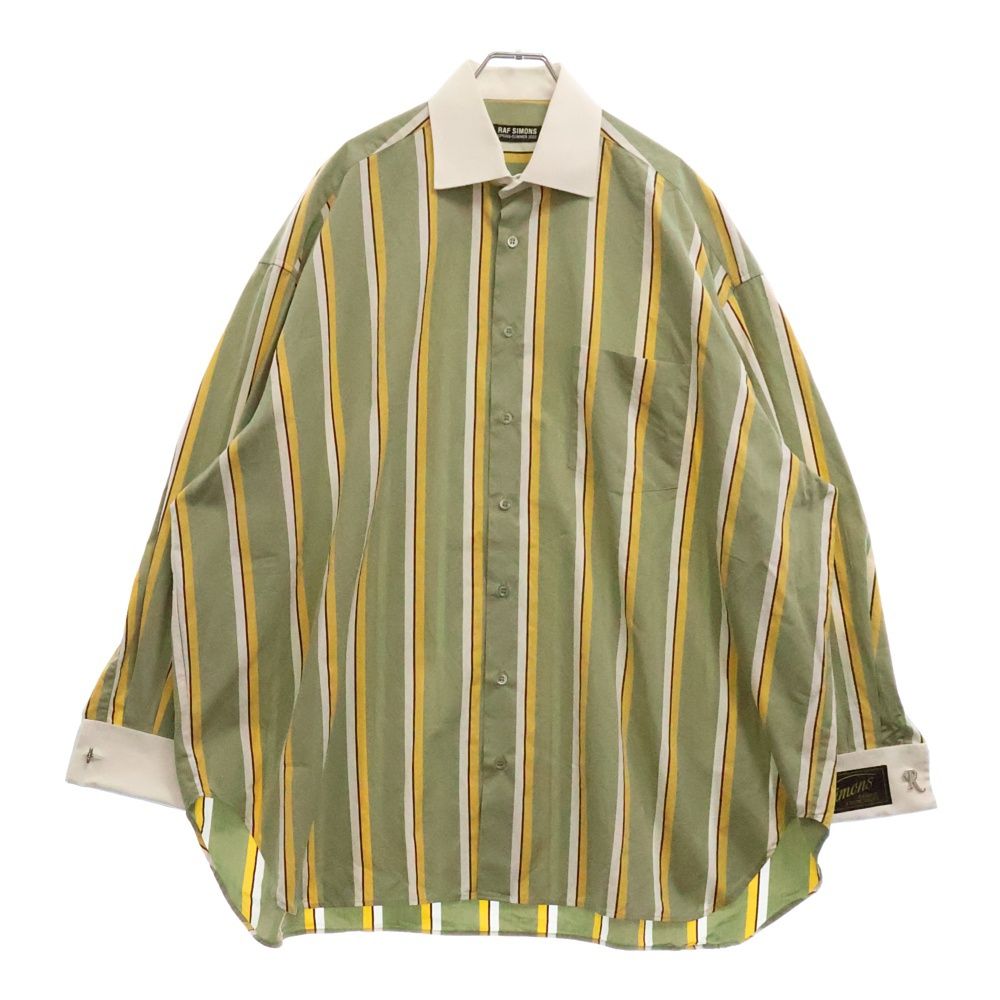 RAF SIMONS ラフシモンズ 22SS Business shirt with RS embroidery and label ストライプオーバーサイズクレリック 長袖シャツ グリーン