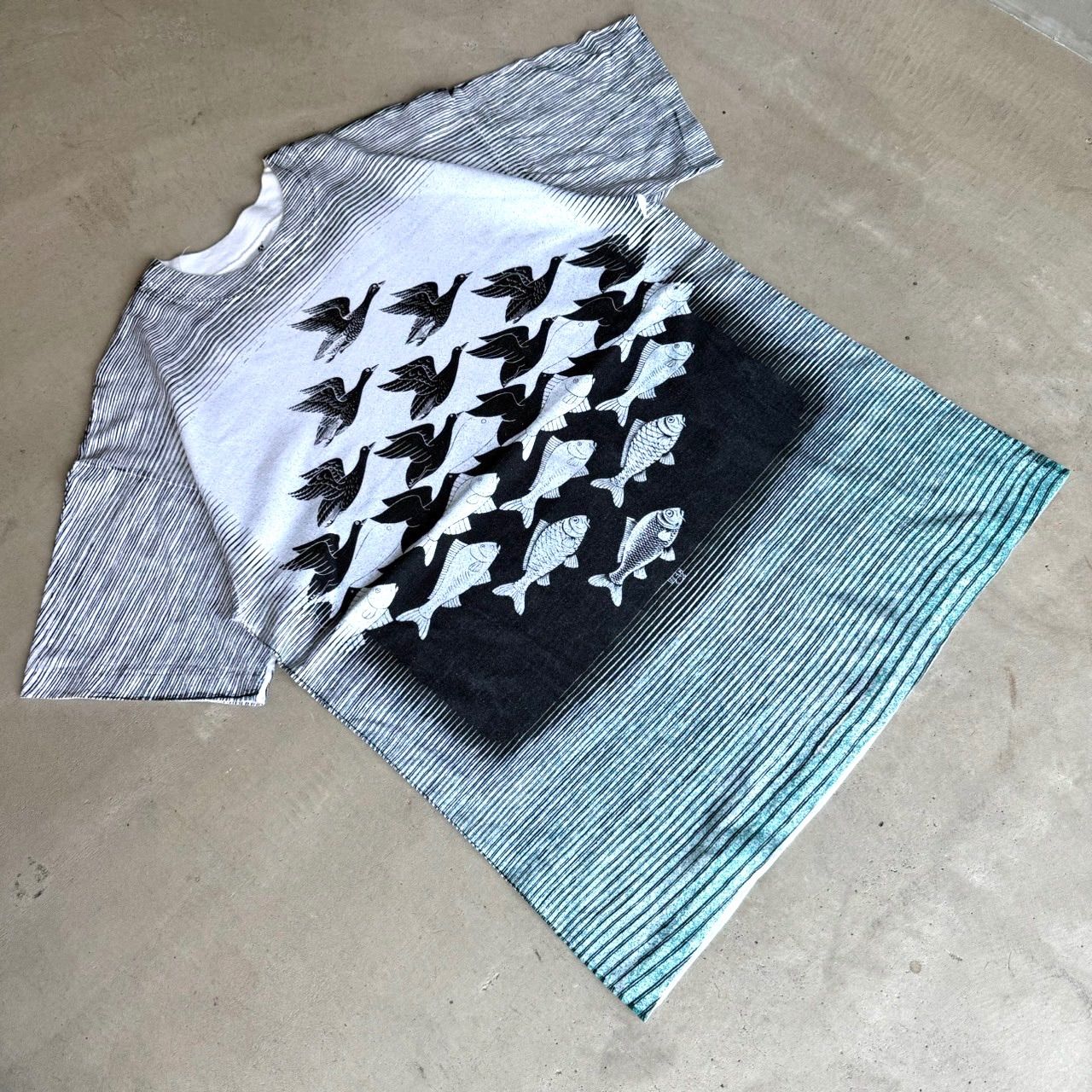 80s 90s M.C. ESCHER 空と水フルプリント Tシャツ XL USA製 ビンテージ 