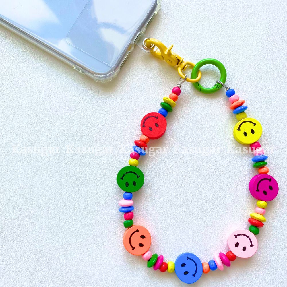 3WAY❀ニコちゃん❀派手かわ カラフル 木製 ウッドビーズ スマホ