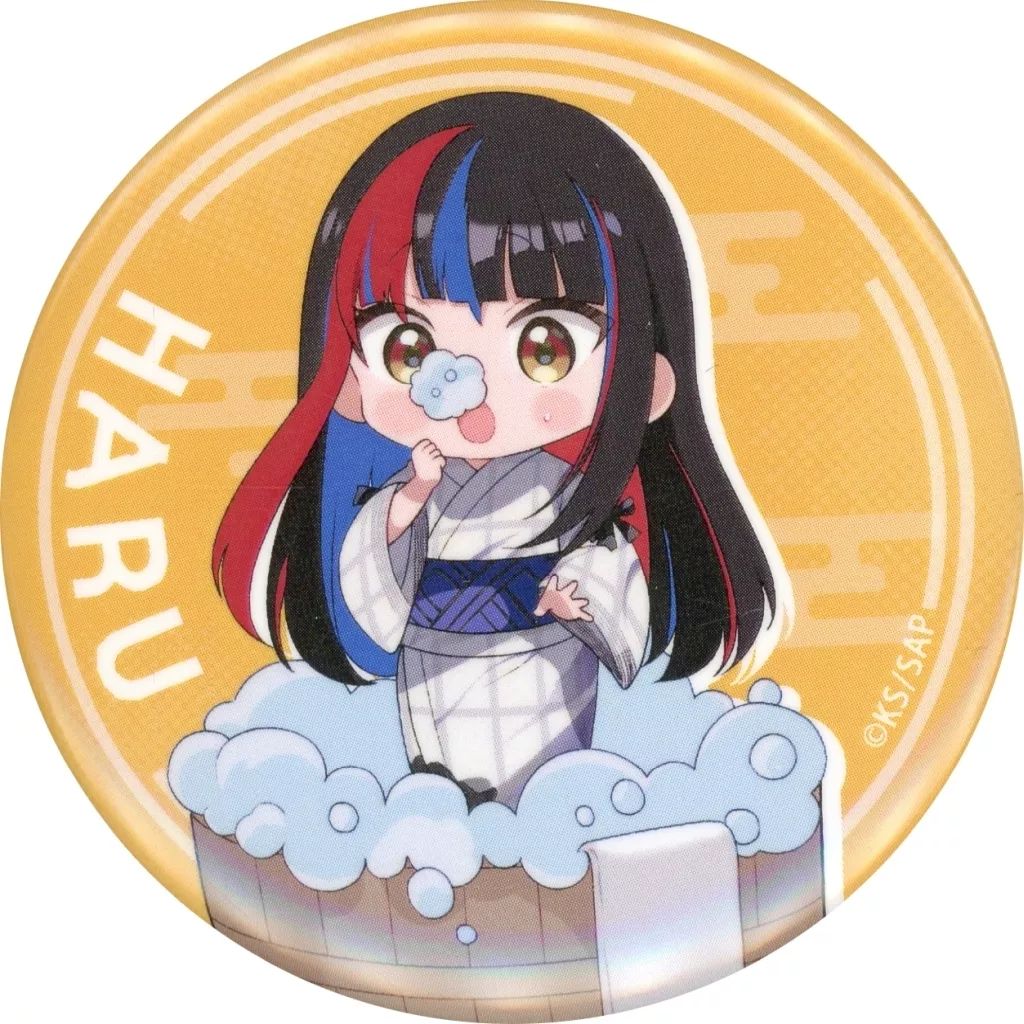 P5 極楽湯 主人公 缶バッジ SD 中古】バッジ・ピンズ 朝主派流(ミニキャラ) 「神椿市建設中。×極楽湯