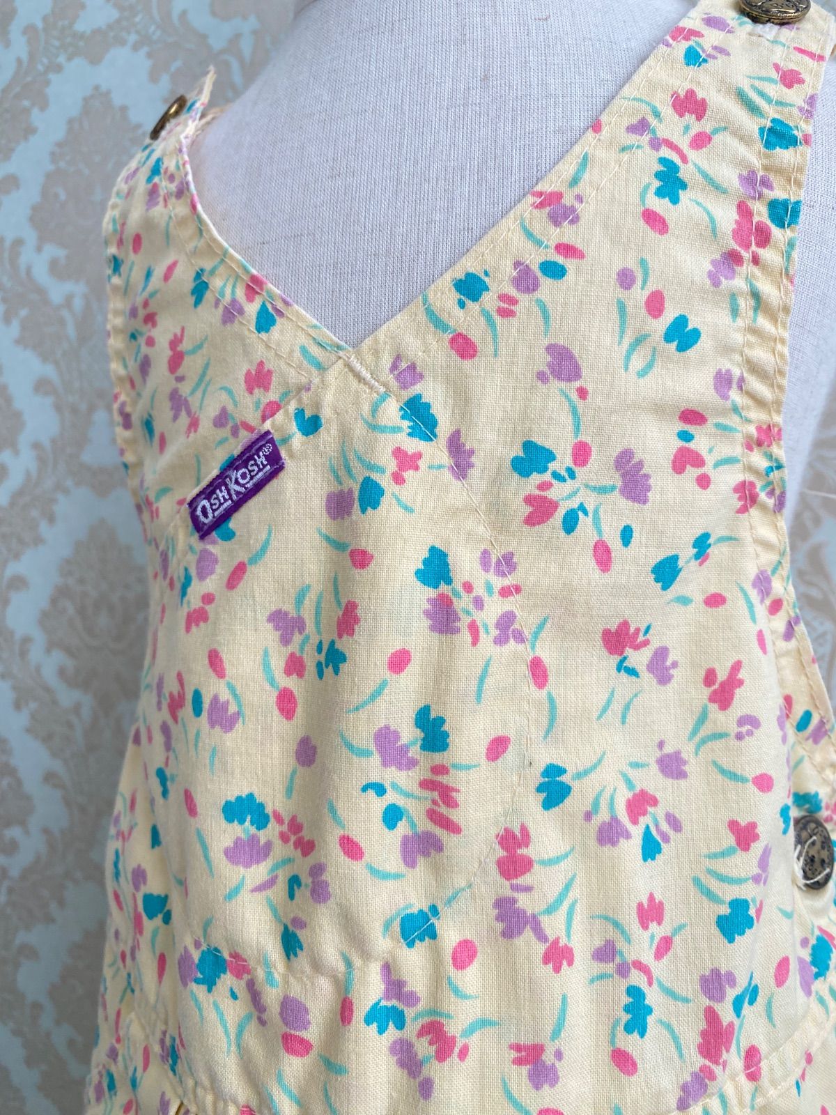 Size 120】vintage USA製 オシュコシュ 花柄 ジャンパースカート 黄色 