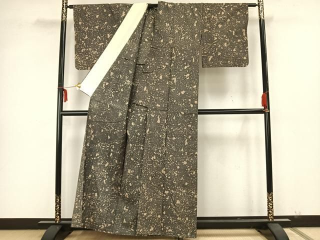 平和屋着物▽訪問着 単衣 紬地 霞文 正絹 逸品 未使用