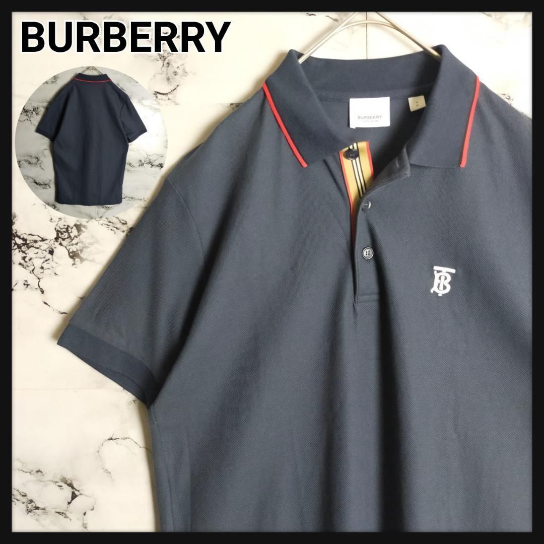 入手困難 バーバリー 刺繍TBロゴ 半袖 ポロシャツ 即 品モデル ネイビー
