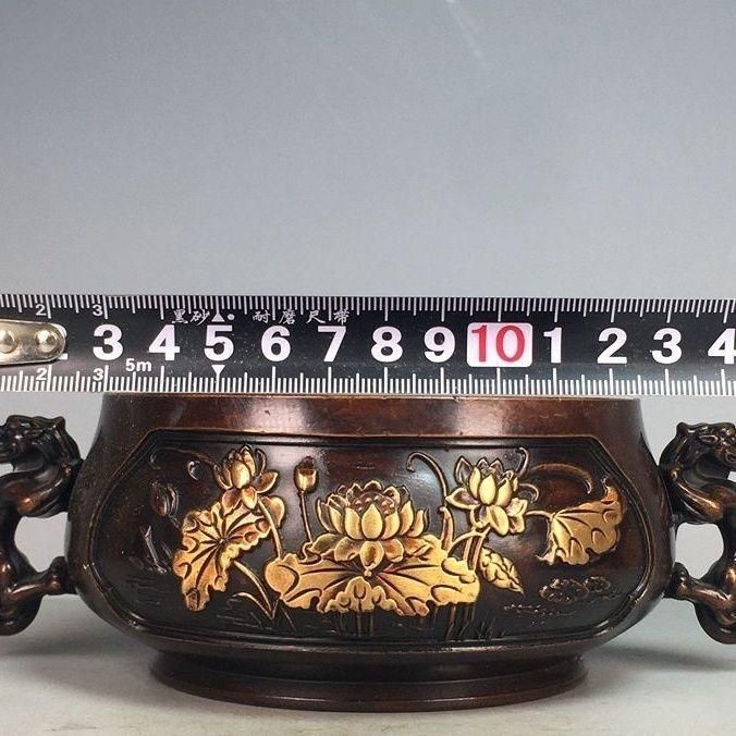 銅製 双肱の童蓮の葉蓮華香炉 香道具 装飾品 工芸品