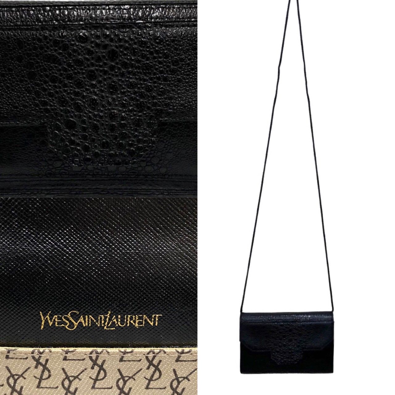 極 美品 レア YVES SAINT LAURENT イヴサンローラン エンボス レザー