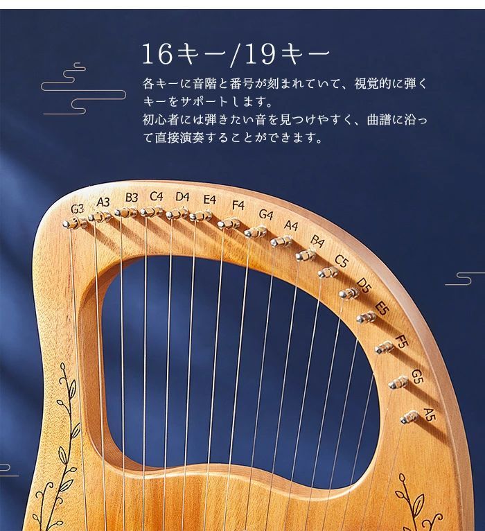 ライアー ハープ 16弦 19弦 木製竪琴 初心者 セット ハープ 入門