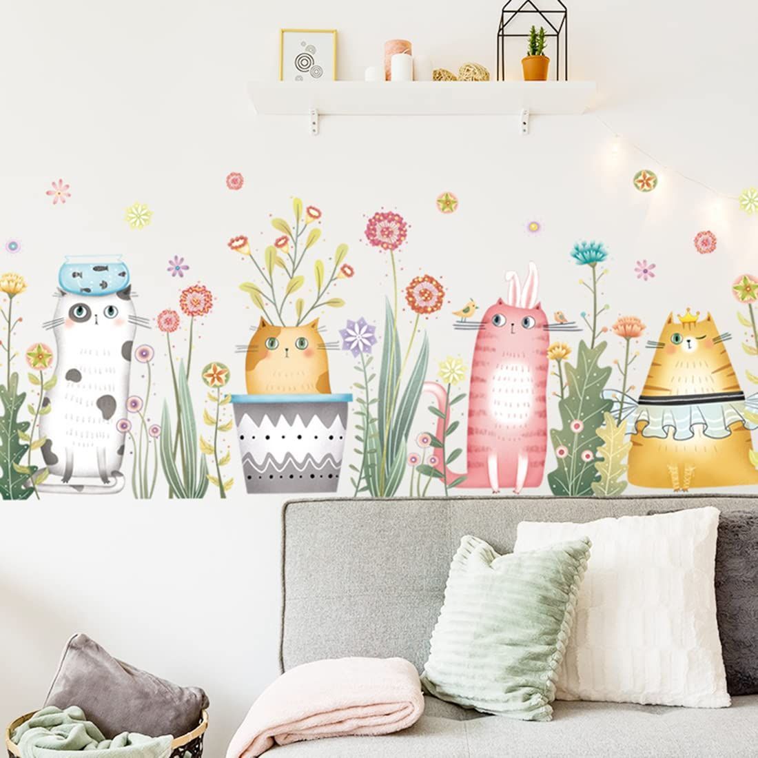 不二玩家 猫 犬 ウォールステッカー 動物 飾り ウォールデコ インテリア 装飾シール ウォールシール 緑葉 植物 木 花 おしゃれ 剥がせる 南国 ステッカー ウォール 装飾