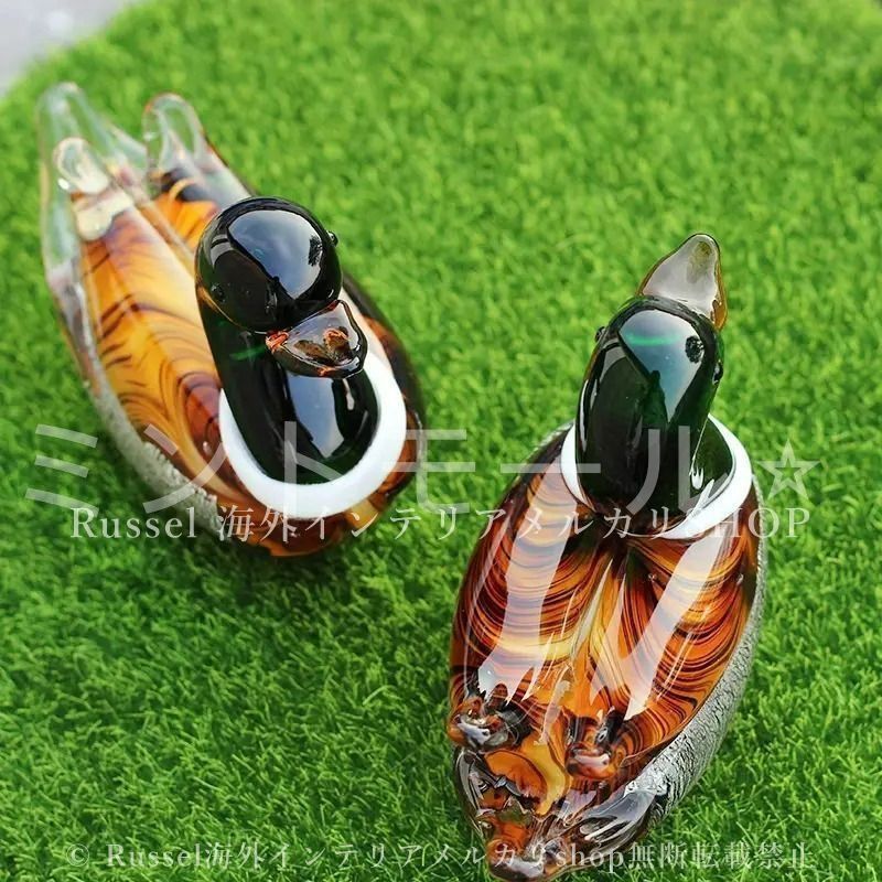 オブジェ 置物 ガラス お洒落 アニマル オシドリ 鴛鴦 かわいい 鳥