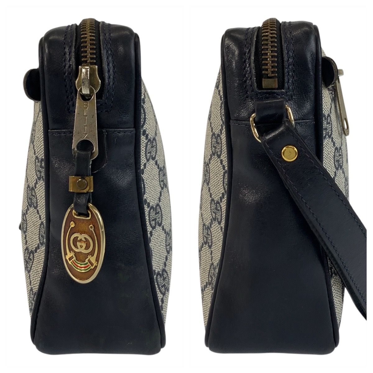 GUCCI グッチ シェリーライン グレー ネイビー ゴールド金具 GG