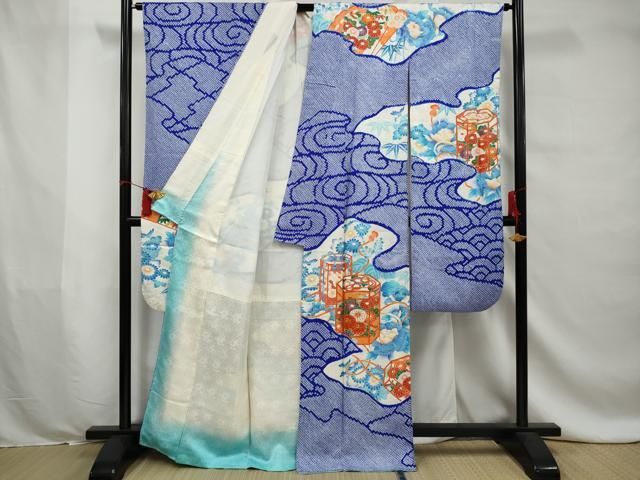 豪華振袖　駒刺繍　絞り　花筏文　正絹　逸品 豪華振袖 駒刺繍 絞り 花筏文 正絹 逸品