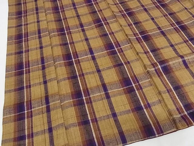 平和屋本店○極上 浦野理一 経節紬 アンサンブル 格子 着丈163cm 裄丈