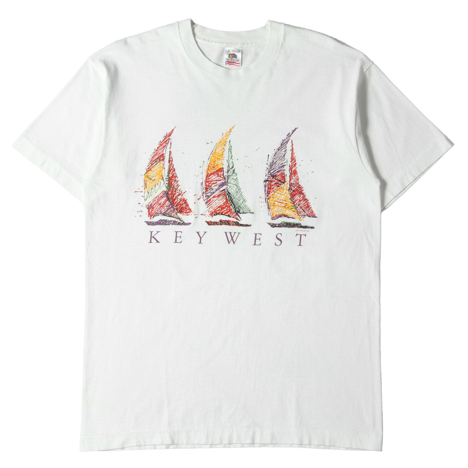 90s KEY WEST ヨット アート クルーネック Tシャツ 90年代 USA製 FRUIT OF THE LOOM フルーツオブザルーム ホワイト 白 L 90s-00s ヴィンテージ 古着 Vintage Used トップス カットソー 半袖