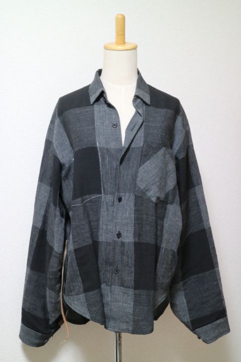 SUNSEA 22ss BLOCK LINEN JOHNNY D.SHIRT サンシー ブロック リネン