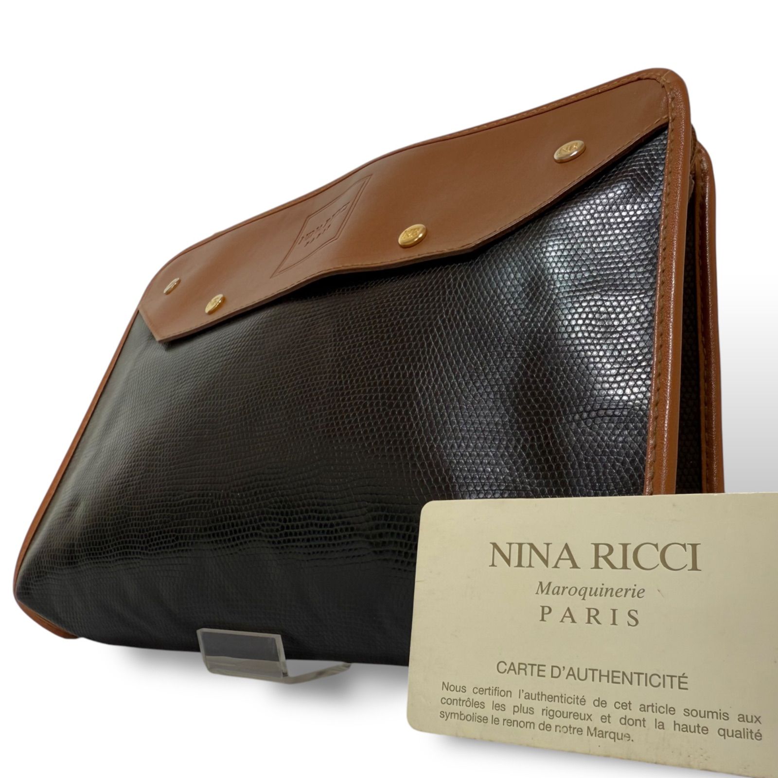 【良品】NINA RICCI リザード型押し クラッチバッグ セカンドバッグ 良品 NINA RICCI ニナリッチ リザード型押し クラッチバッグ