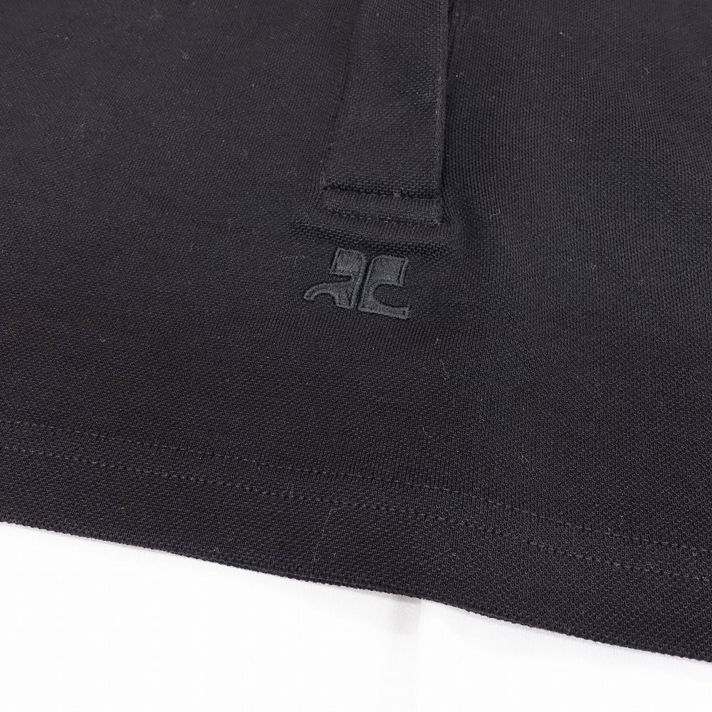 クレージュ Courreges paris ロゴ クロップド ポロシャツ 半袖 ショート丈 鹿の子 トップス XS ブラック レディース 【中古】 /TNT クレージュ Courreges paris ロゴ クロップド ポロシャツ 半袖