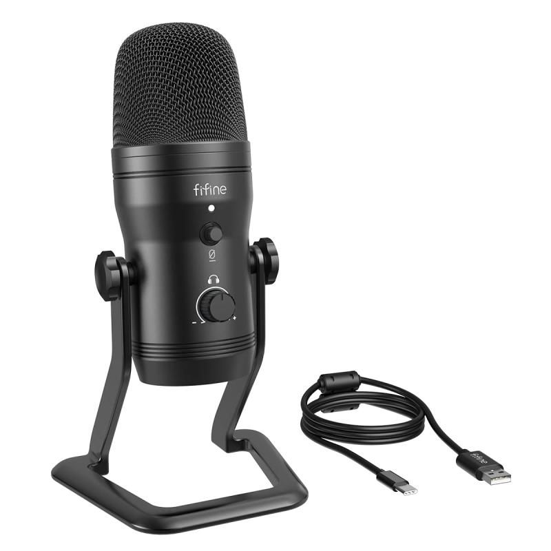 FIFINE USBマイク コンデンサーマイク ステレオレコーディングマイク ミュートボタンと音声モニター な3.5mmイヤホン端子付き 性調整 パソコン録音 ゲーム実況 ライブ配信 Skyp
