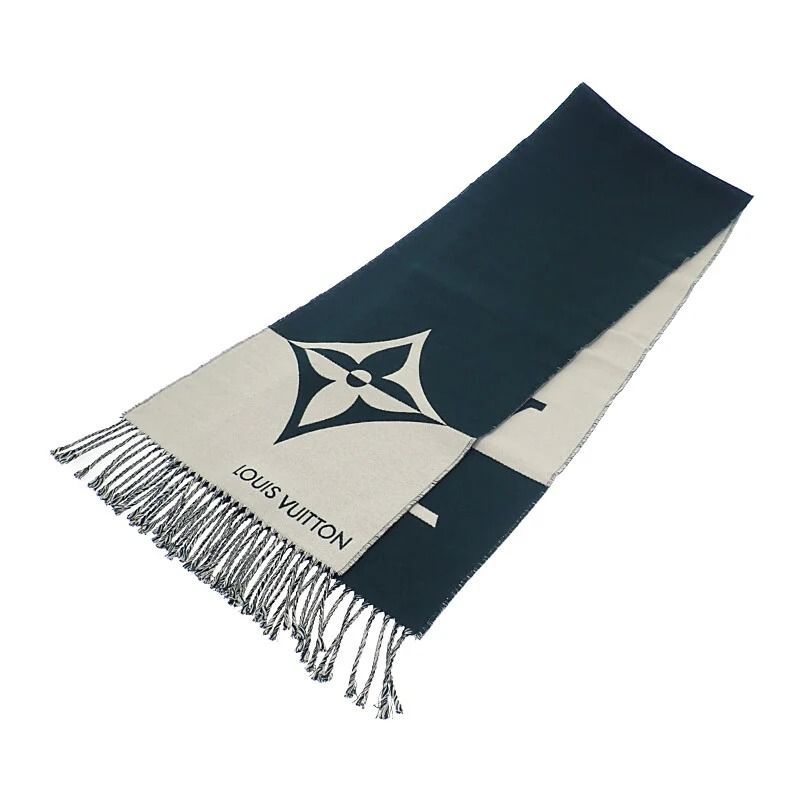 LOUIS VUITTON グラフィック デュアル M79139 マフラー カシミヤ ウール グリーン ホワイト メンズ レディース