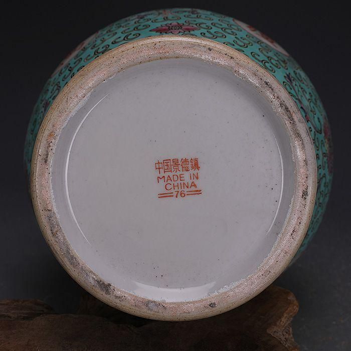 グリーンパステル万寿無彊将軍缶 景徳鎮 陶磁器 装飾品 現代工芸