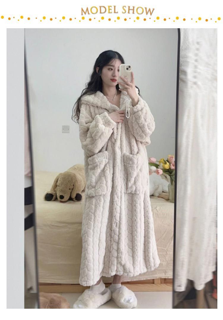 パジャマ ガウン バスローブ 冬 可愛い ワンピース ボタン ロング ボア