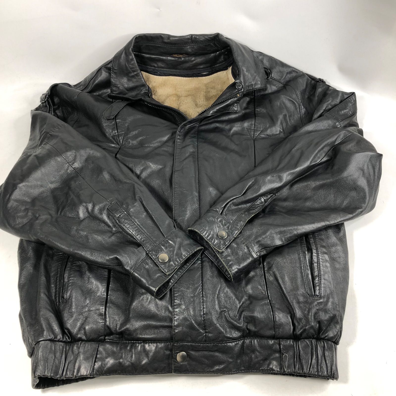 A1017-6-5 COMO NUOVO コモ レザー ジャケット アウター ブラック 革 日本製 身幅66cm 着丈67cm